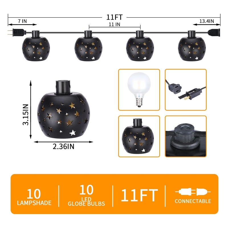 Vigdur Lantern String Lights, Star String Lights Plug in with 10 Clear G40 Bulbs and Star Plastic Lamp Shades, Connectable Moroccan Decoration Light for Home Holiday Party Decorations(9.84FT) - Image 2