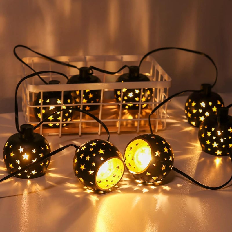 Vigdur Lantern String Lights, Star String Lights Plug in with 10 Clear G40 Bulbs and Star Plastic Lamp Shades, Connectable Moroccan Decoration Light for Home Holiday Party Decorations(9.84FT) - Image 3