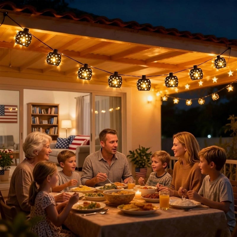 Vigdur Lantern String Lights, Star String Lights Plug in with 10 Clear G40 Bulbs and Star Plastic Lamp Shades, Connectable Moroccan Decoration Light for Home Holiday Party Decorations(9.84FT) - Image 4