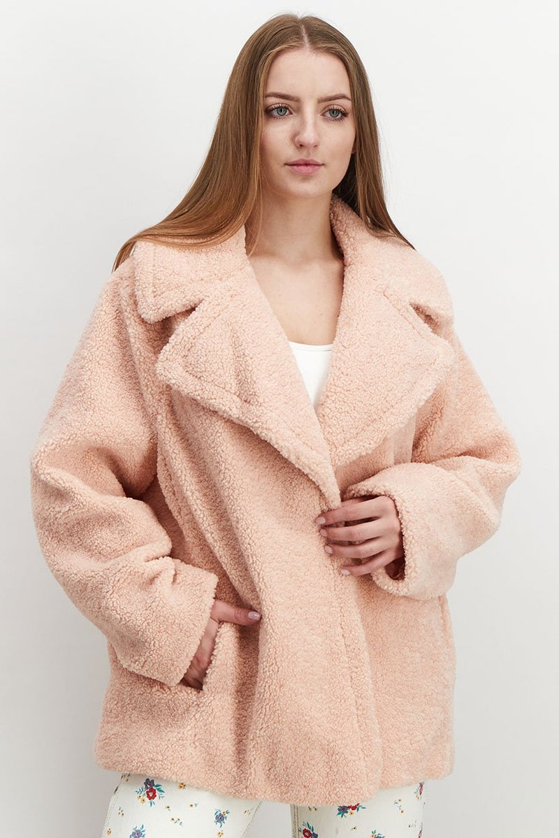 Kensie Women Plushy Long Sleeves Reversible Jacket, Pale Pink - Image 1