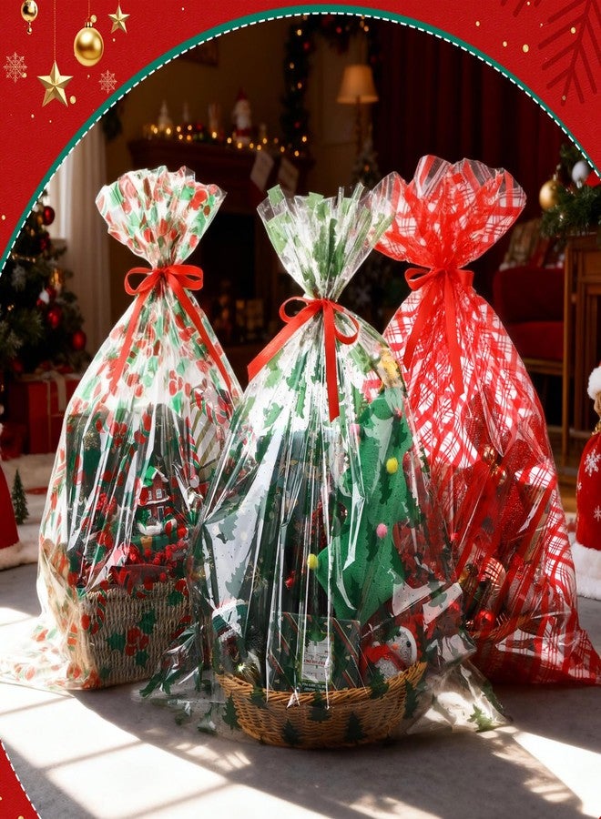 Tenceur 30 Pcs Palm Sunday Large Cellophane Gift Bags with Red Ribbons 25.6 x 31.5 Inch Clear Waterproof Holiday Basket Wrapping Festive Designs for Gifts, Crafts, Dolls, and Toys - Image 4