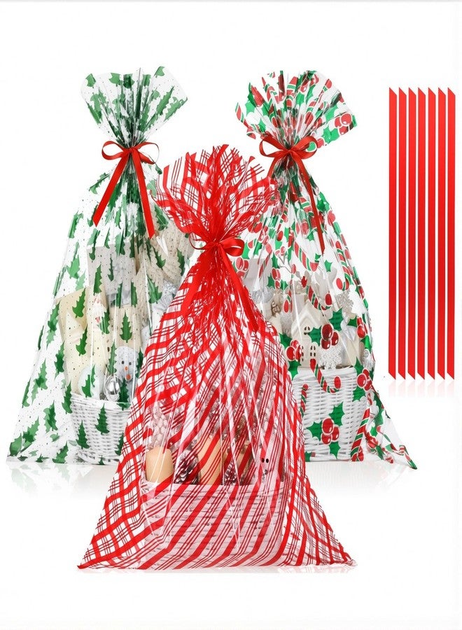 Tenceur 30 Pcs Palm Sunday Large Cellophane Gift Bags with Red Ribbons 25.6 x 31.5 Inch Clear Waterproof Holiday Basket Wrapping Festive Designs for Gifts, Crafts, Dolls, and Toys - Image 1