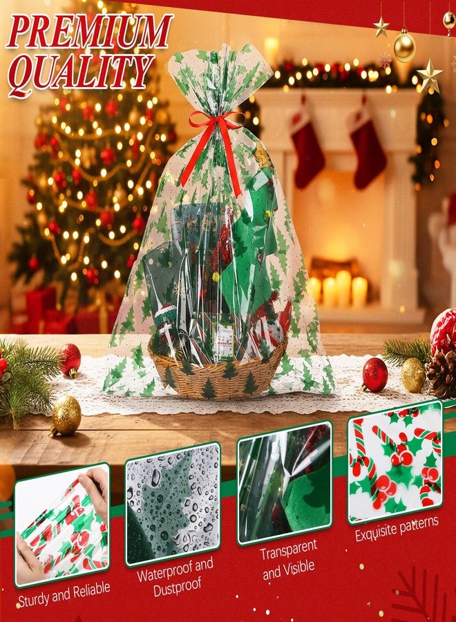 Tenceur 30 Pcs Palm Sunday Large Cellophane Gift Bags with Red Ribbons 25.6 x 31.5 Inch Clear Waterproof Holiday Basket Wrapping Festive Designs for Gifts, Crafts, Dolls, and Toys - Image 3