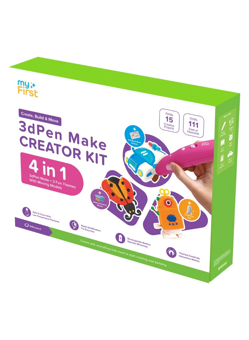 myFirst 3D Pen Make Creator Kit | All-in-One Starter Bundle with 3D Pen, Robot/Automobile/Insect Fun Packs, 3 Moving Models & Filaments – Creative STEM Craft Set for Kids - Red - Image 2