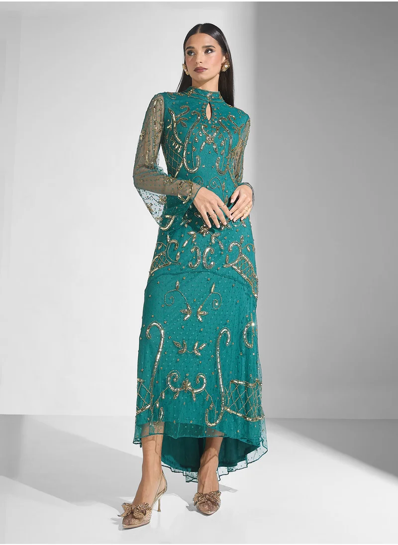 Frock and Frill Embellished Dipped Hem Dress