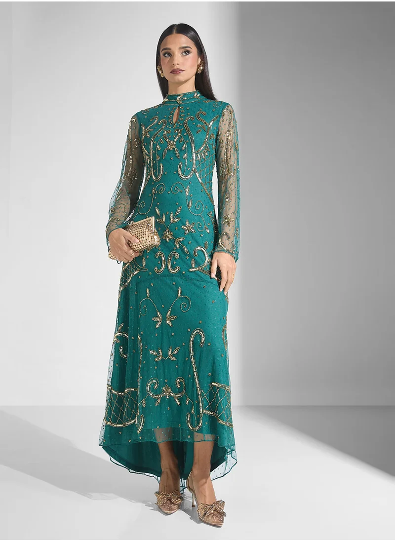 Frock and Frill Embellished Dipped Hem Dress