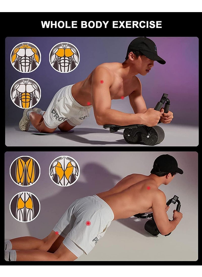 Ab Roller with Elbow Support and Timer - Automatic Rebound Abdominal Wheel with Knee Mat - Ab Wheel Roller for Core Workout Equipment Abdominal Exercise