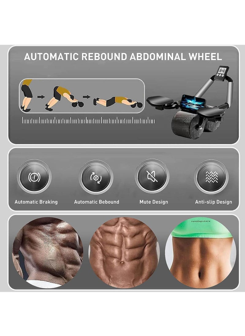 Ab Roller with Elbow Support and Timer - Automatic Rebound Abdominal Wheel with Knee Mat - Ab Wheel Roller for Core Workout Equipment Abdominal Exercise