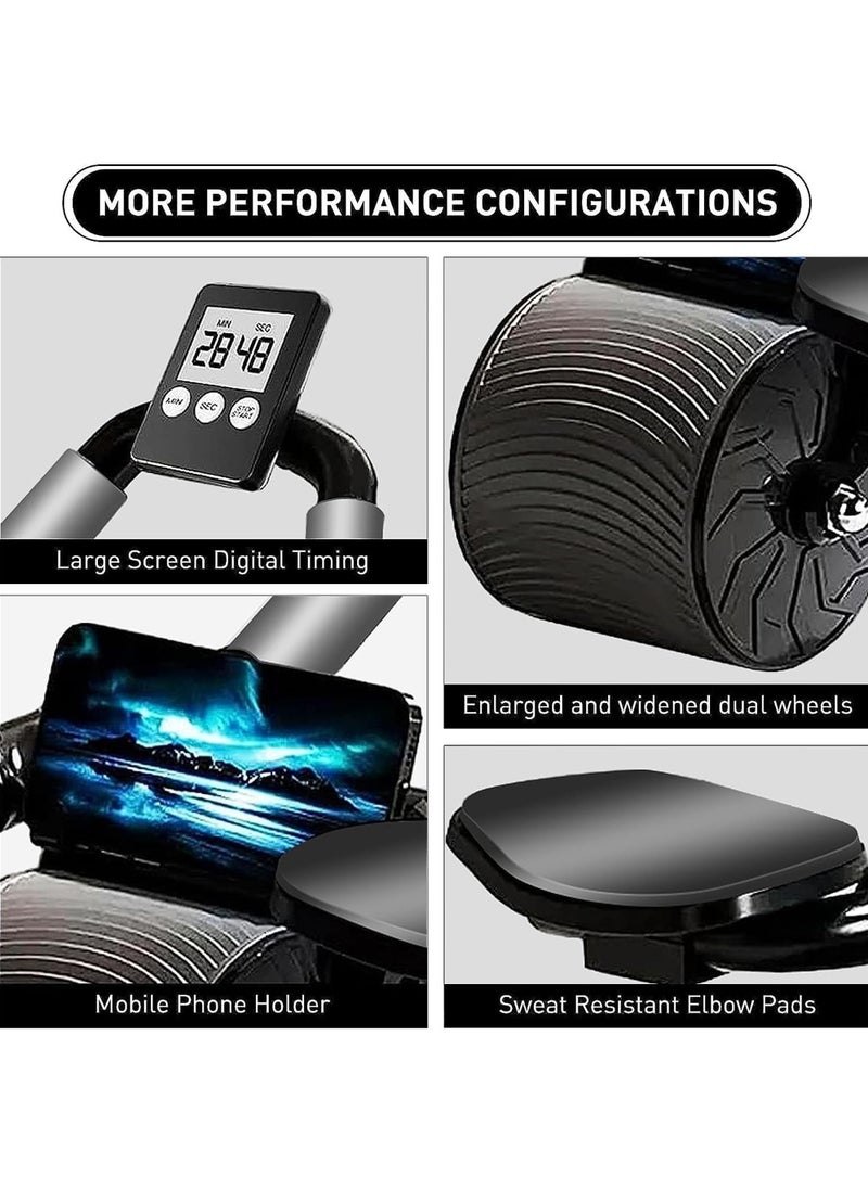 Ab Roller with Elbow Support and Timer - Automatic Rebound Abdominal Wheel with Knee Mat - Ab Wheel Roller for Core Workout Equipment Abdominal Exercise