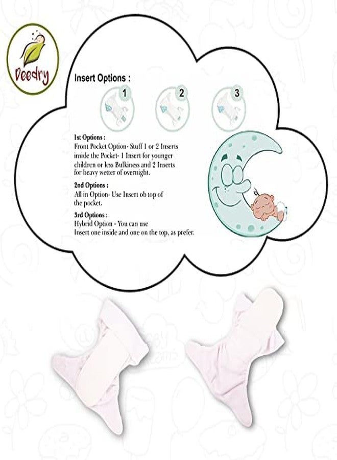 Deedry Oeko-Tex Certified Washable & Reusable Diapers With Adjustable Snap Buttons (One Size Perfect Fit), Comes With Absorbent Inserts/Pads- (3Months- 3Years) (1 Blue + 2 Print Diaper) - Image 5