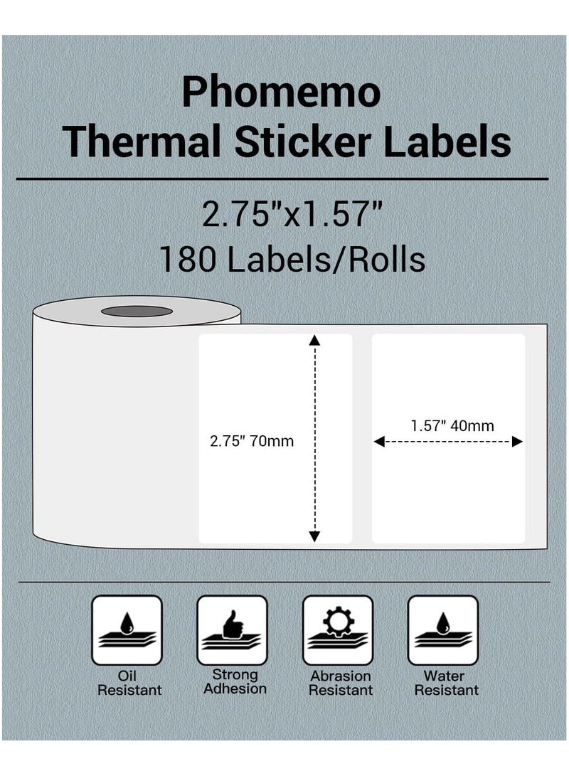 فوميمو ملصقات حرارية مقاس ‎70×40‎ مم، متوافقة مع طابعات M110 وM108 وM150 وM160، مثالية لطباعة الباركود والعناوين والبريد والشعارات والاستخدام التجاري والمنزلي، لون أسود على أبيض، ‎180‎ ملصق لكل لفة - Image 2