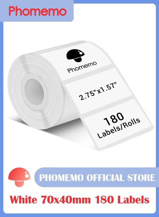 فوميمو ملصقات حرارية مقاس ‎70×40‎ مم، متوافقة مع طابعات M110 وM108 وM150 وM160، مثالية لطباعة الباركود والعناوين والبريد والشعارات والاستخدام التجاري والمنزلي، لون أسود على أبيض، ‎180‎ ملصق لكل لفة - Image 1