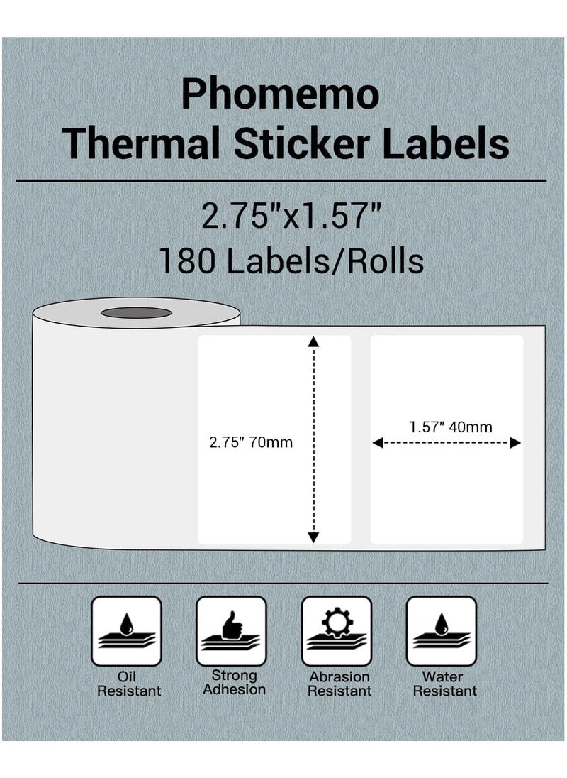 phomemo Multi-Purpose Square Self-Adhesive Label for M200/ M220/ M221 Label Printer, 70x40mm, 180 Labels/Roll (White)  - Image 2