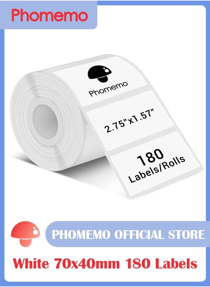phomemo Multi-Purpose Square Self-Adhesive Label for M200/ M220/ M221 Label Printer, 70x40mm, 180 Labels/Roll (White)  - Image 1