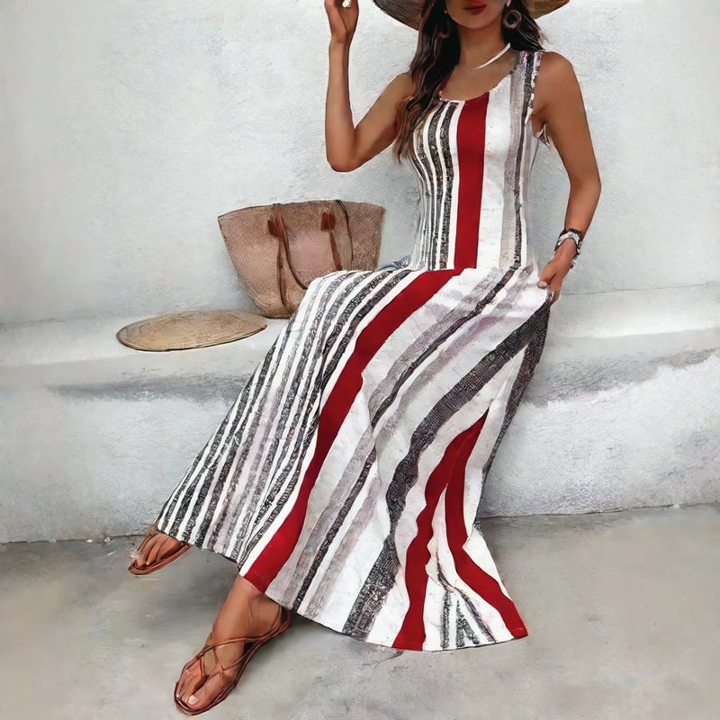 Elegant Striped Sleeveless Summer Dress - Image 3