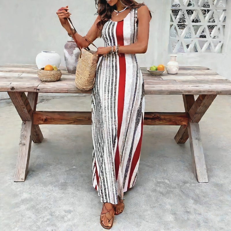 Elegant Striped Sleeveless Summer Dress - Image 2