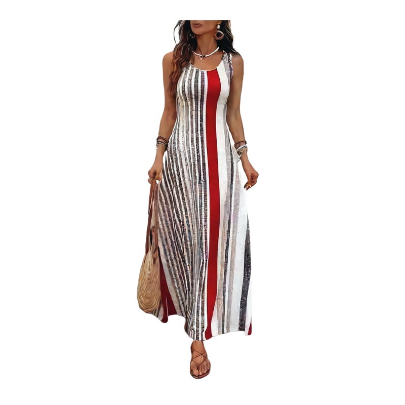Elegant Striped Sleeveless Summer Dress - Image 1