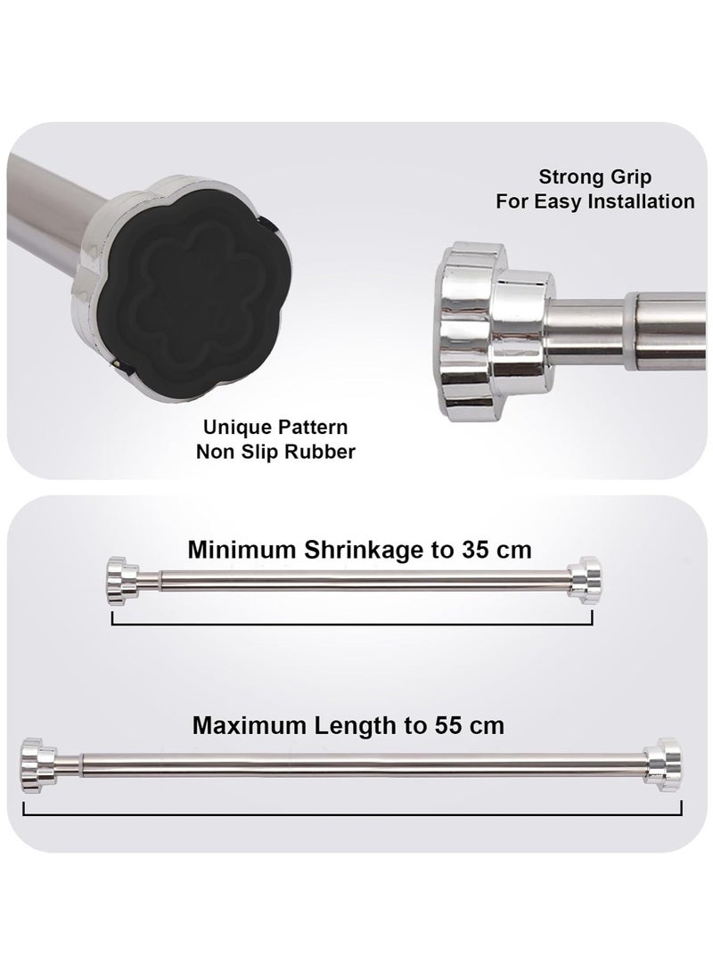 Rubik قضيب ستارة بطول قابل للتعديل من 35 سم إلى 55 سم، قضيب شد تلسكوبي من الفولاذ المقاوم للصدأ للخزانة وحجرات الاستحمام وأحواض الاستحمام والخزائن والنوافذ ومناطق تغيير الملابس - غير قابل للانزلاق ولا يحتاج إلى حفر - Image 3