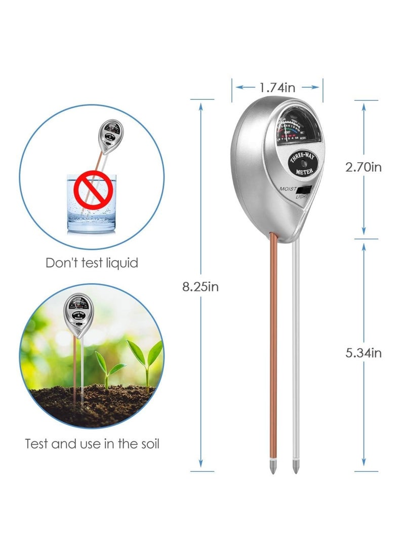 سيوسي Soil PH Meter, 3-in-1 Soil Moisture/Light/PH Tester Gardening Tool Kits, Plant Care Tools for Garden, Lawn, Farm, Indoor  Outdoor Use, No Battery Required (Silver) - Image 4