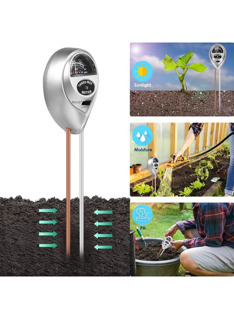سيوسي Soil PH Meter, 3-in-1 Soil Moisture/Light/PH Tester Gardening Tool Kits, Plant Care Tools for Garden, Lawn, Farm, Indoor  Outdoor Use, No Battery Required (Silver) - Image 2