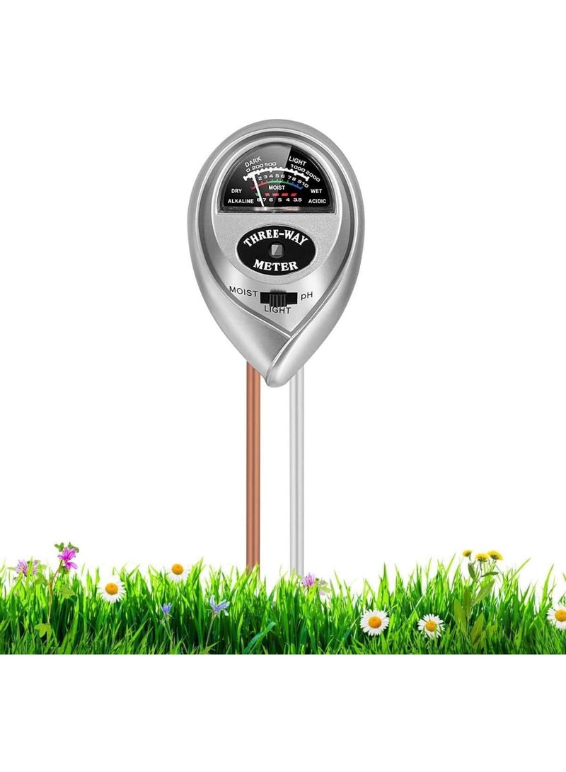 سيوسي Soil PH Meter, 3-in-1 Soil Moisture/Light/PH Tester Gardening Tool Kits, Plant Care Tools for Garden, Lawn, Farm, Indoor  Outdoor Use, No Battery Required (Silver) - Image 1