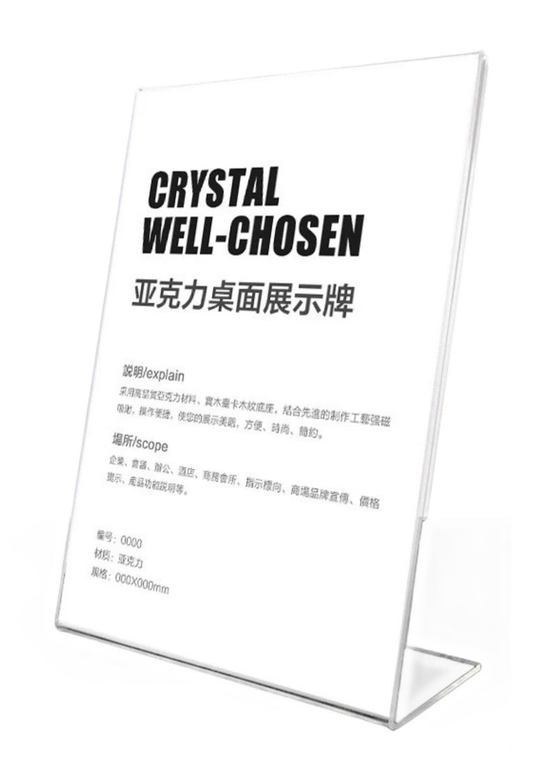 JiFENG Acrylic Sign Holder Slant Back Design L Shape Clear Acrylic Frames, Clear Desk Sign Holder for Home Office Desktop Display(Transparent) - Image 1