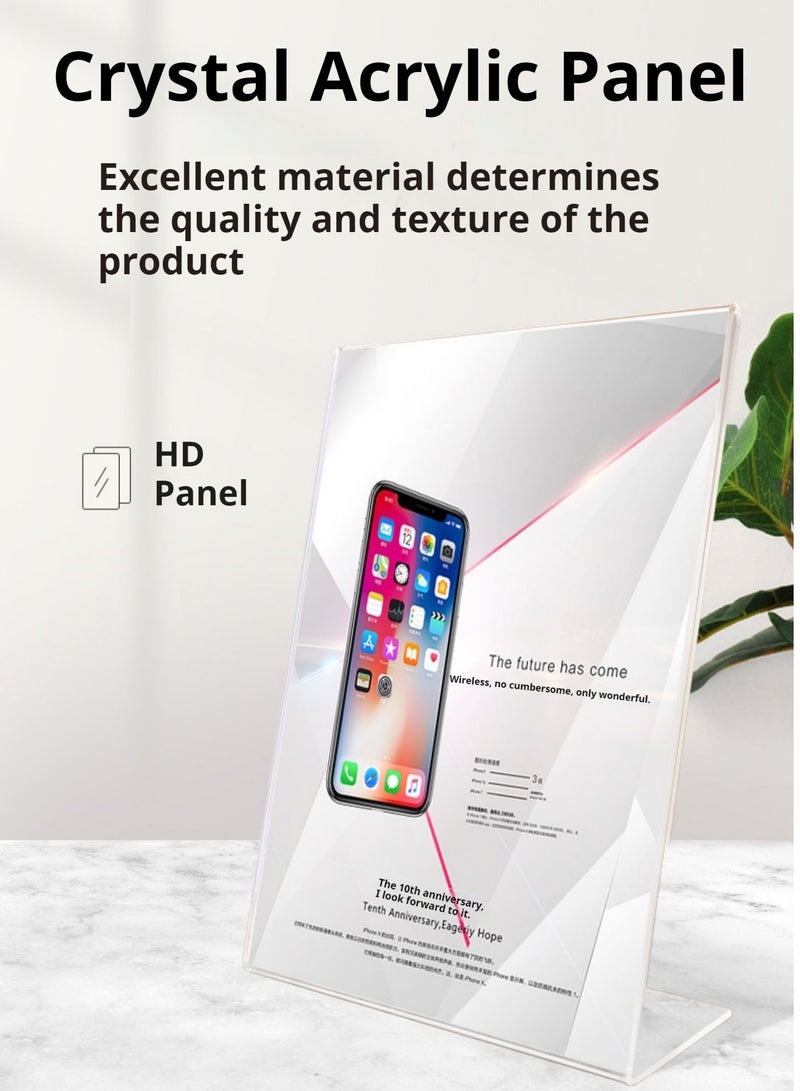 JiFENG Acrylic Sign Holder Slant Back Design L Shape Clear Acrylic Frames, Clear Desk Sign Holder for Home Office Desktop Display(Transparent) - Image 3
