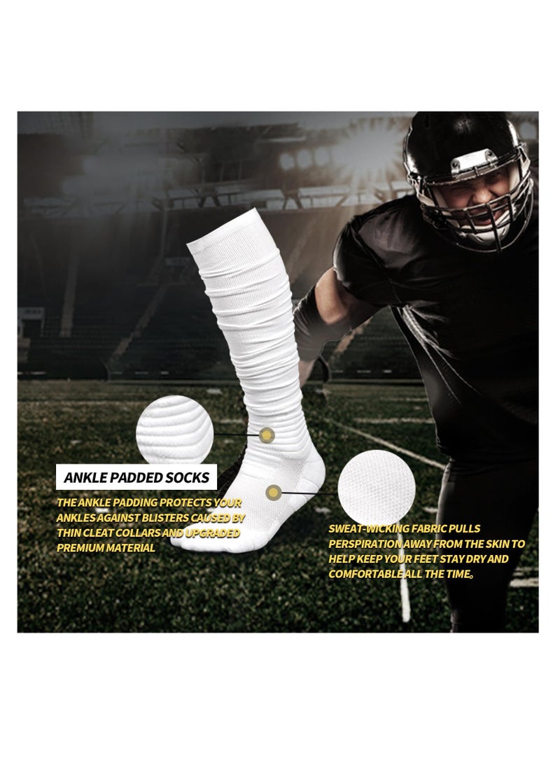 Excefore - Football Socks Ultra Long, 2 Pack Scrunch Socks Football, Combed Cotton With Ankle Support, Padded Athletic Socks for Men & Women, Black and White - Image 1