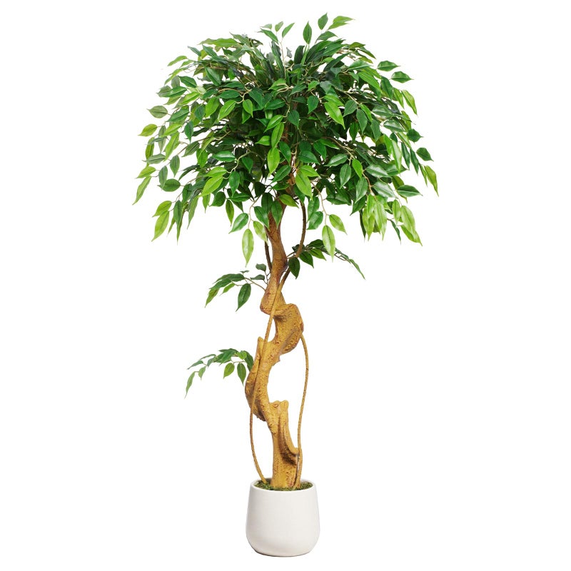 Keeplush 4ft Large Ficus Artificial Trees in White Pot, 48" Tall Fake Silk Tree with Natural Curved Trunk, Lush Faux Ficus Tree for Indoor Home Decor, Living Room, Office & Patio - Image 1