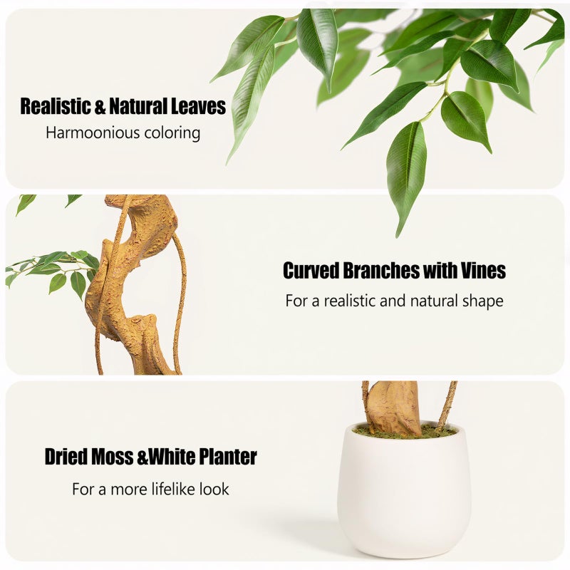 Keeplush 4ft Large Ficus Artificial Trees in White Pot, 48" Tall Fake Silk Tree with Natural Curved Trunk, Lush Faux Ficus Tree for Indoor Home Decor, Living Room, Office & Patio - Image 4