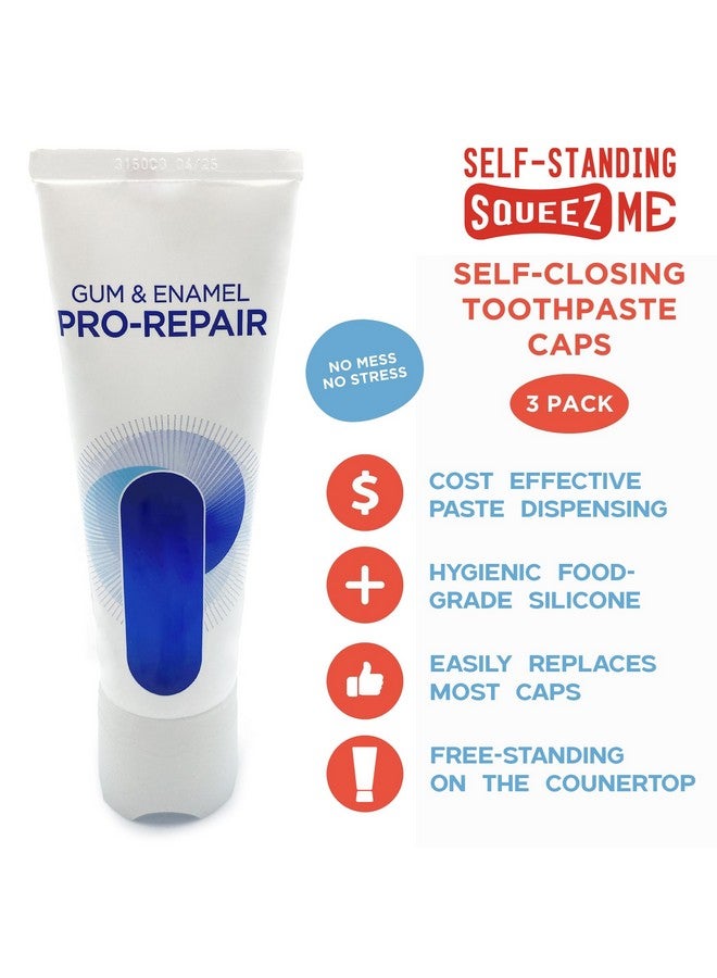 Chrome Cherry SqueezMe Self-Closing Toothpaste Caps, Silicone Lid for Kids & Adults, No Mess Toothpaste Dispenser, Easy Squeezer Cap for Tubes, Bathroom Accessory, Self-Standing Mix, Pack of 3 - Image 2