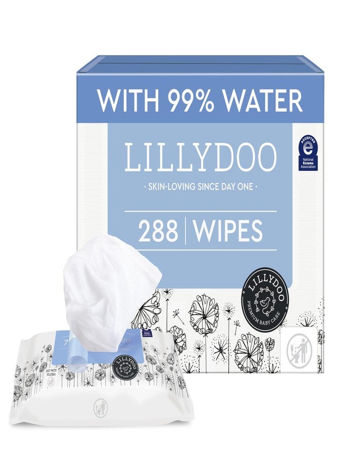 LILLYDOO Baby Wipes with 99% Water – Unscented, Hypoallergenic, Plant-Based, Strong & Plastic-Free, Compostable, 4 resealable Packs x 72 (288 Wipes Total) - Image 1