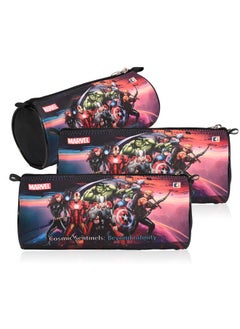 Kuber Industries Kuber Industries Pack of 3 Round Pencil Pouch | Marvel Avengers Pencil Pouch for Kids | Travel Organizer | Multi-Purpose Travel Pouch | Stationary Utility School Pouches | Geometry Box | Black  - Image 1