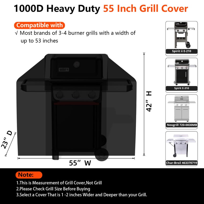 GuardKove [Upgraded 1000D Heavy Duty Fabric] 55" Grill Cover for Outdoor Grill, Waterproof, Tear & Fade Resistant BBQ Cover with Buckle & Air Vent, Gas Grill Cover for 3-4 Burner Weber Nexgrill Char-Broil Grill - Image 2