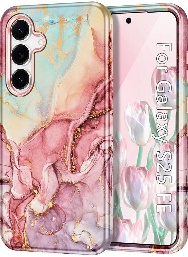 Avocase Compatible with Samsung Galaxy S25 FE Case, Marble Pattern 3 in 1 Heavy Duty Shockproof Full Body Hard PC+Soft Silicone Drop Protective Women Girls Case for Galaxy S25 FE (2025), Rose Gold - Image 1