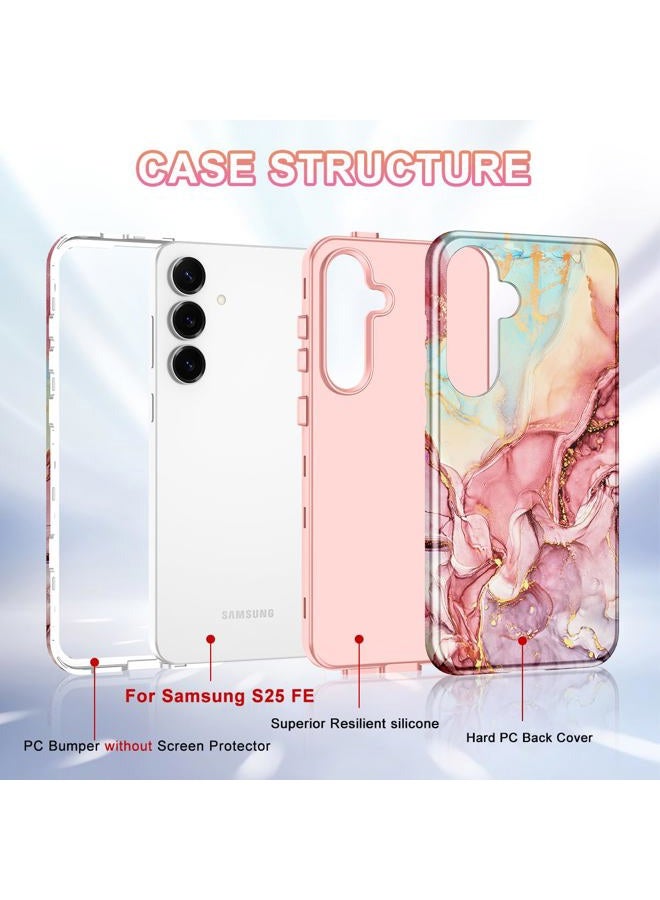 Avocase Compatible with Samsung Galaxy S25 FE Case, Marble Pattern 3 in 1 Heavy Duty Shockproof Full Body Hard PC+Soft Silicone Drop Protective Women Girls Case for Galaxy S25 FE (2025), Rose Gold - Image 2