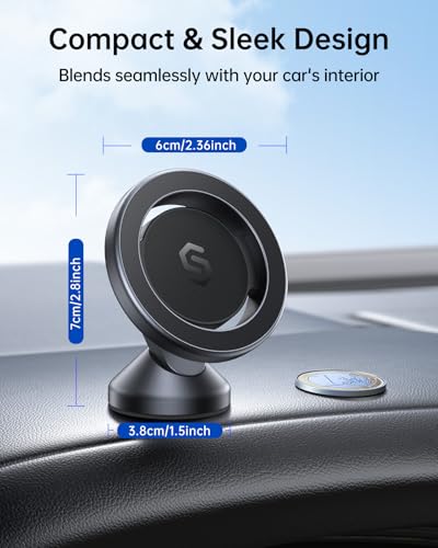 SYNCWIRE for MagSafe Car Mount - 360 Rotation Magnetic Phone Holder for Car Dashboard, Strong Magnets Car Phone Holder Mount Compatible iPhone 16 Pro Max 15 14 13 12,Samsung - MagSafe Car Accessories - Image 5