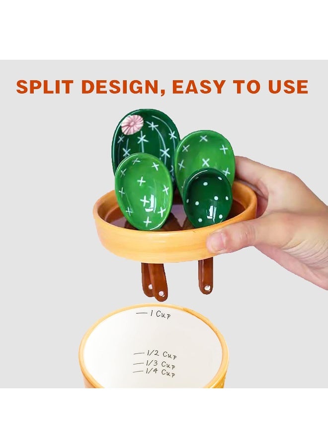 Cactus Measuring Spoons and Cups Set, Cute Ceramic Measuring Spoons, Baking Cacti Measuring Spoon with Holder for Milk Powder Sugar Salt Wet Dry Ingredients, Kitchen Home Small Decorations Ornaments  - Image 4