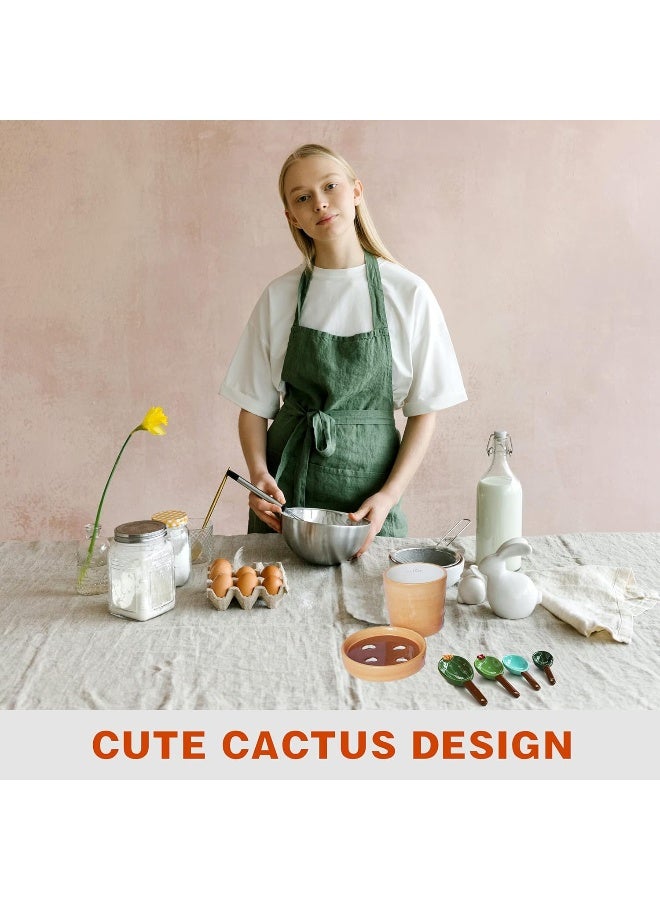 Cactus Measuring Spoons and Cups Set, Cute Ceramic Measuring Spoons, Baking Cacti Measuring Spoon with Holder for Milk Powder Sugar Salt Wet Dry Ingredients, Kitchen Home Small Decorations Ornaments  - Image 2