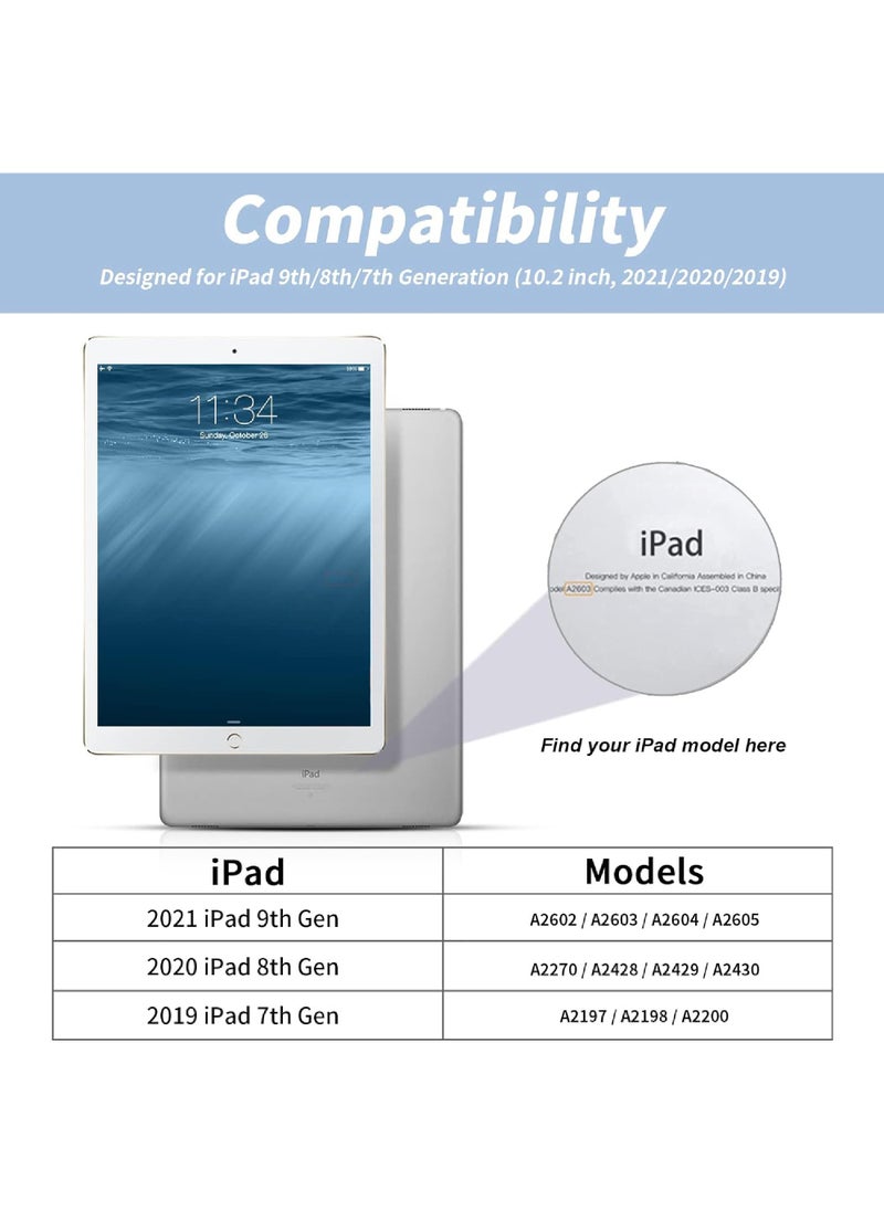 Case for iPad 9th/8th/7th Generation 10.2 inch Auto Sleep/Wake Slim Lightweight Trifold Stand Smart Cover Soft TPU Back Case with Pencil Holder for iPad 10.2 2021/2020/2019