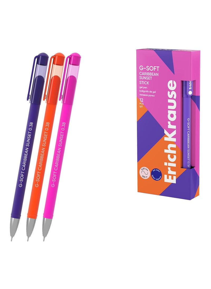 ErichKrause 12-Piece G-Soft Carribean Sunset Gel Pen 0.38mm Tip Assorted Barrel Colours Blue Ink - Image 2