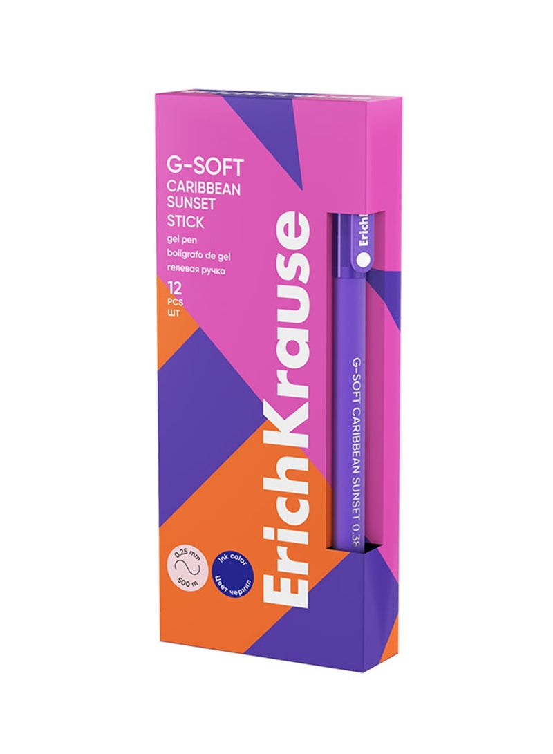 ErichKrause 12-Piece G-Soft Carribean Sunset Gel Pen 0.38mm Tip Assorted Barrel Colours Blue Ink - Image 1