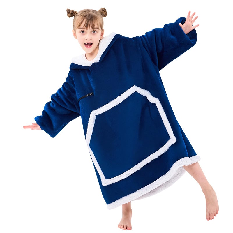 IFNOW Wearable Blanket Hoodie For Kids  Blanket Hoodie For Kids With Hood And Pockets  Girls Oversized Hoodie Blanket As Gifts For Teens Girls Boys Birthday Christmas (Navyblue) - Image 1
