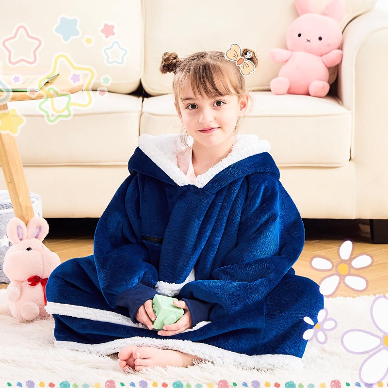 IFNOW Wearable Blanket Hoodie For Kids  Blanket Hoodie For Kids With Hood And Pockets  Girls Oversized Hoodie Blanket As Gifts For Teens Girls Boys Birthday Christmas (Navyblue) - Image 2
