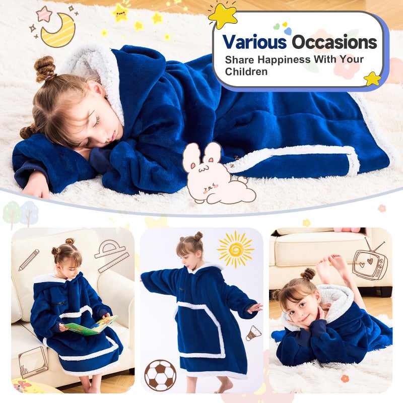 IFNOW Wearable Blanket Hoodie For Kids  Blanket Hoodie For Kids With Hood And Pockets  Girls Oversized Hoodie Blanket As Gifts For Teens Girls Boys Birthday Christmas (Navyblue) - Image 4
