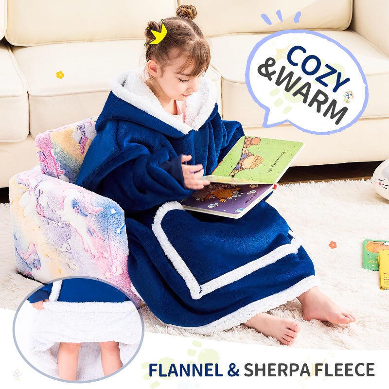 IFNOW Wearable Blanket Hoodie For Kids  Blanket Hoodie For Kids With Hood And Pockets  Girls Oversized Hoodie Blanket As Gifts For Teens Girls Boys Birthday Christmas (Navyblue) - Image 3