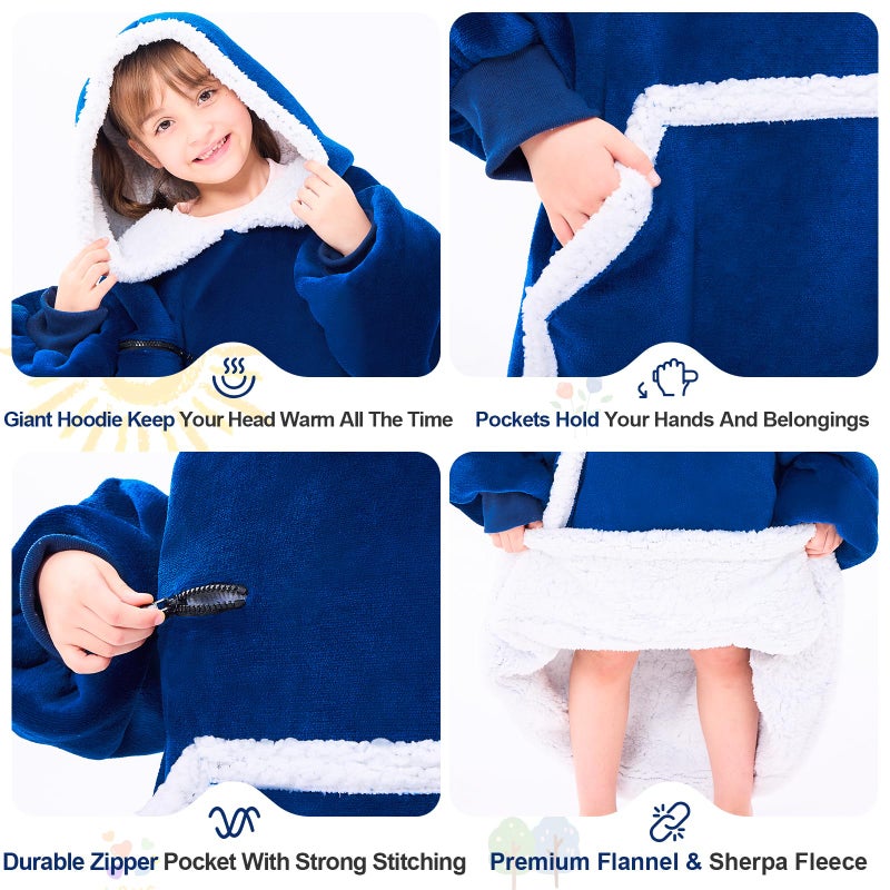 IFNOW Wearable Blanket Hoodie For Kids  Blanket Hoodie For Kids With Hood And Pockets  Girls Oversized Hoodie Blanket As Gifts For Teens Girls Boys Birthday Christmas (Navyblue) - Image 5