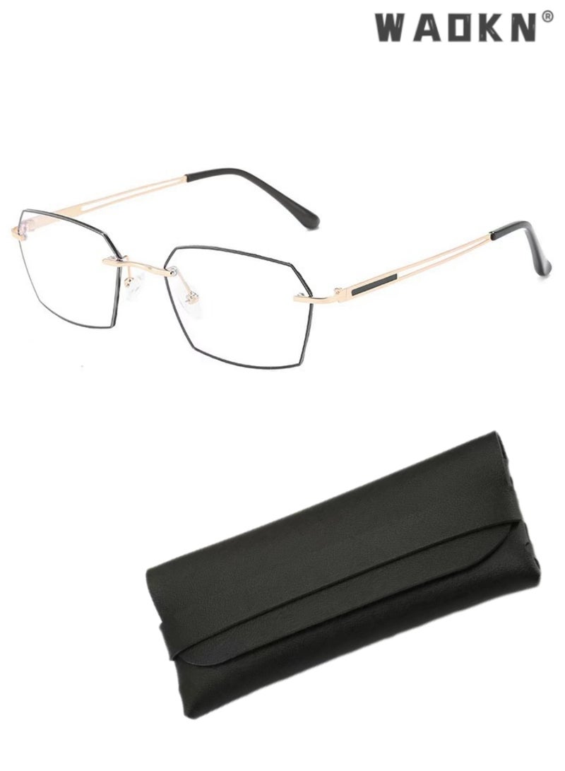 WAOKN Men and Women Reading Glasses Anti-blue Light Goggles,Reading Glasses Lightweight Glasses Portable,Diamond Cut Eyeglass Rimless Reading Glasses Black Business Eyeglasses Anti Radiation Readers  - Image 1