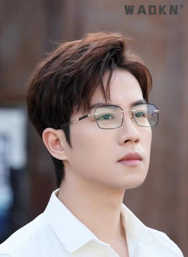 WAOKN Men and Women Reading Glasses Anti-blue Light Goggles,Reading Glasses Lightweight Glasses Portable,Diamond Cut Eyeglass Rimless Reading Glasses Black Business Eyeglasses Anti Radiation Readers  - Image 2