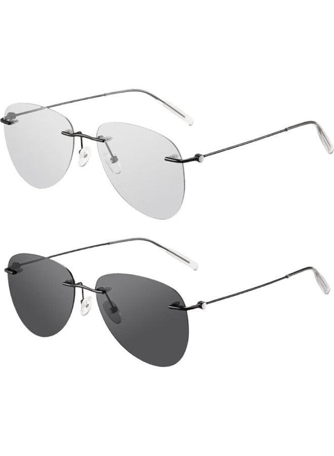 Bertha Imported Titanium Frame Polarized Sunglasses Men'S Driving Special Variable Color Sunglasses Frameless Ultra-Light Driving Fishing Glasses Trendy - Image 1
